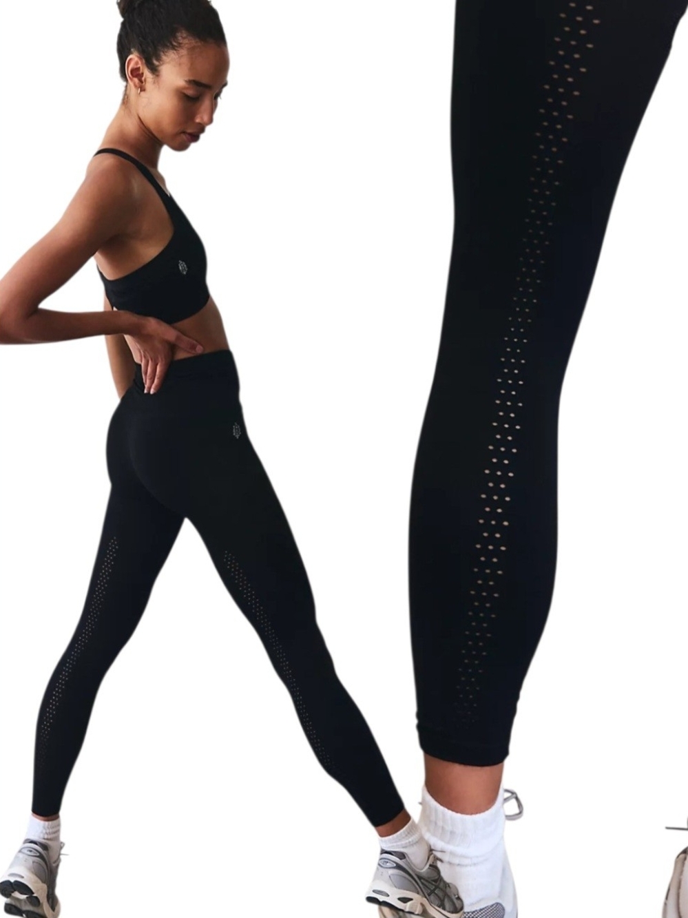 Good Karma High Rise Black 7/8 Length LaserCut Performance Leggings Yoga FP XS/S